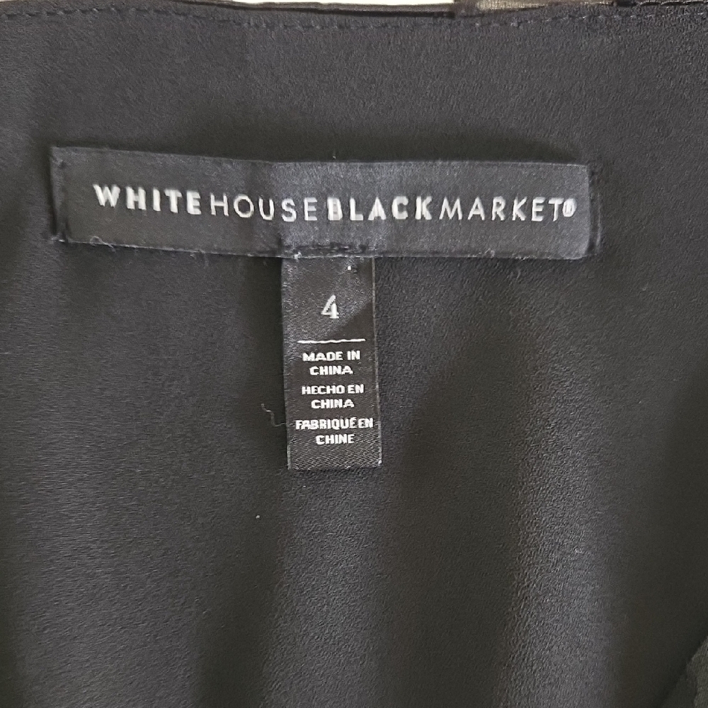 White House Black Market Black Wrap Blouse Sheer‎ Sleeves Silk Blend Whimsigoth - Picture 6 of 9